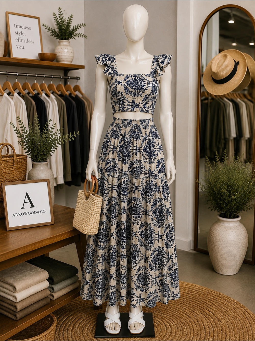 Boho Chic Two-Piece Maxi Skirt Set in Dark Blue